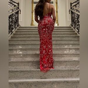 Prima Vera Couture red floral gown
